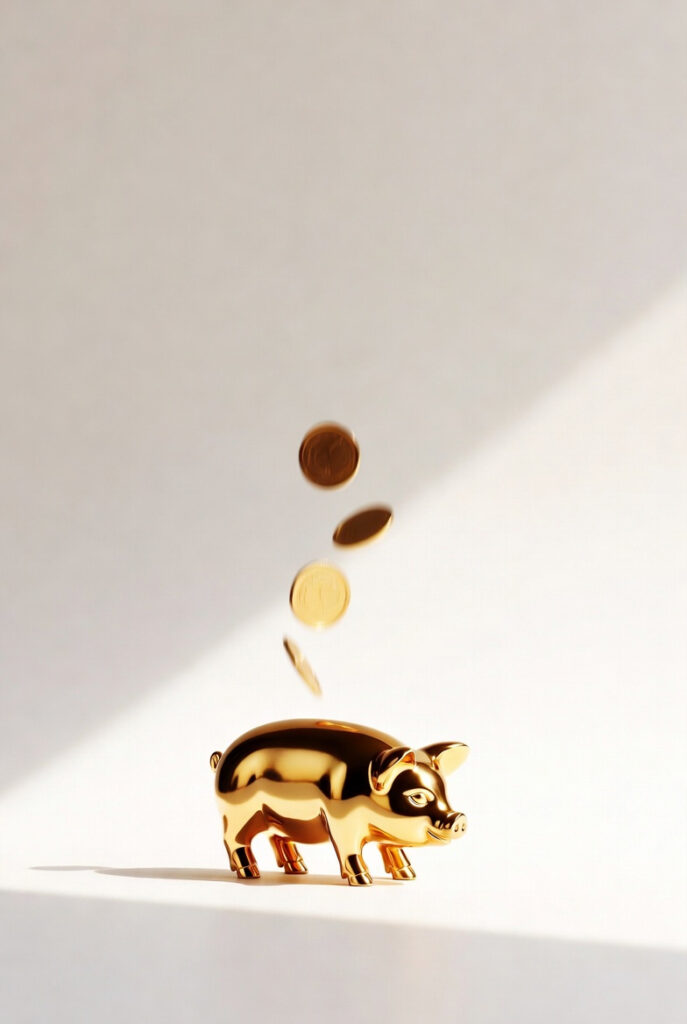 흰 배경 황금돼지와 동전 배경화면
