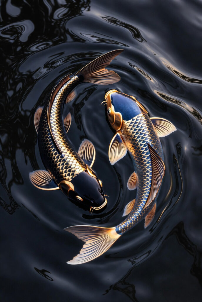 행운부적 황금잉어 배경화면 두마리